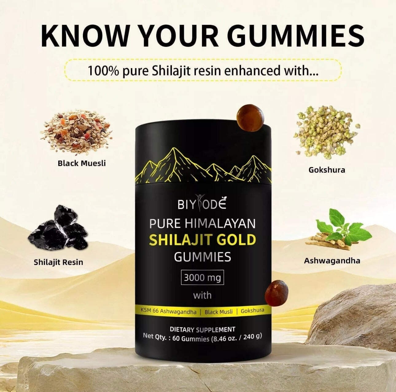 Himalayan Shilajit GOLD Gummies, Organic, Extremely strong 3000 mg, Fulvic Acid