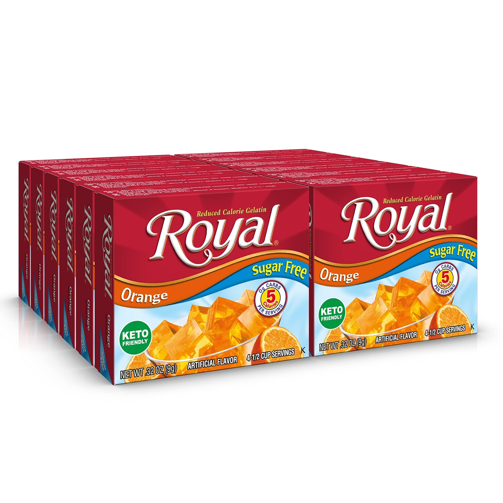 Royal Orange Gelatin Dessert Mix, Sugar Free and Carb 0.32 ounce (Pack of 12)