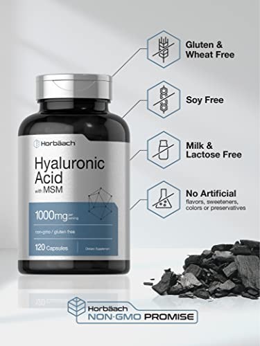 Hyaluronic Acid with MSM | 1000 mg | 120 Capsules | Non-GMO |Free Shipping