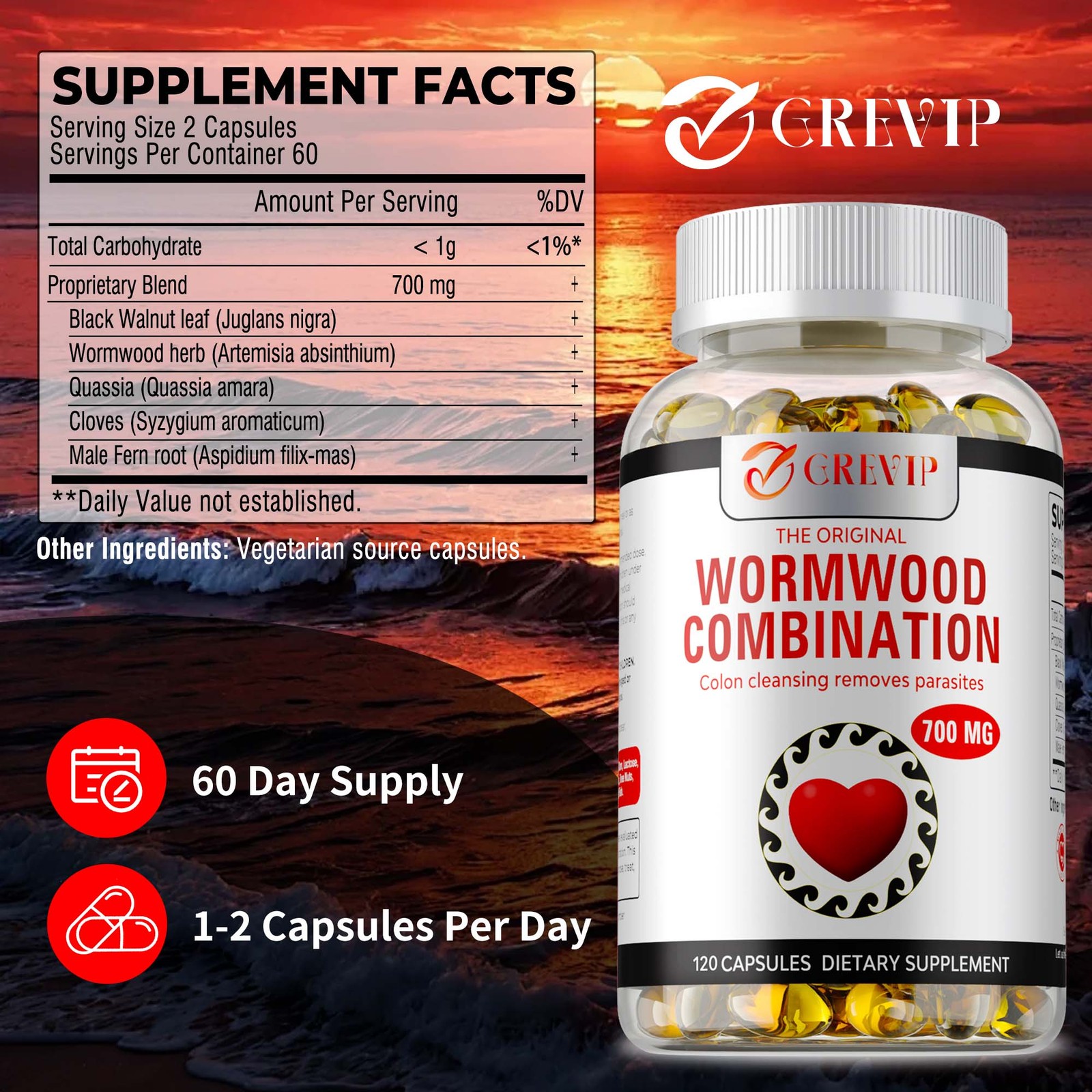 Wormwood Combination – Black Walnut, Cloves, Quassia – Intestine Cleanse & Detox