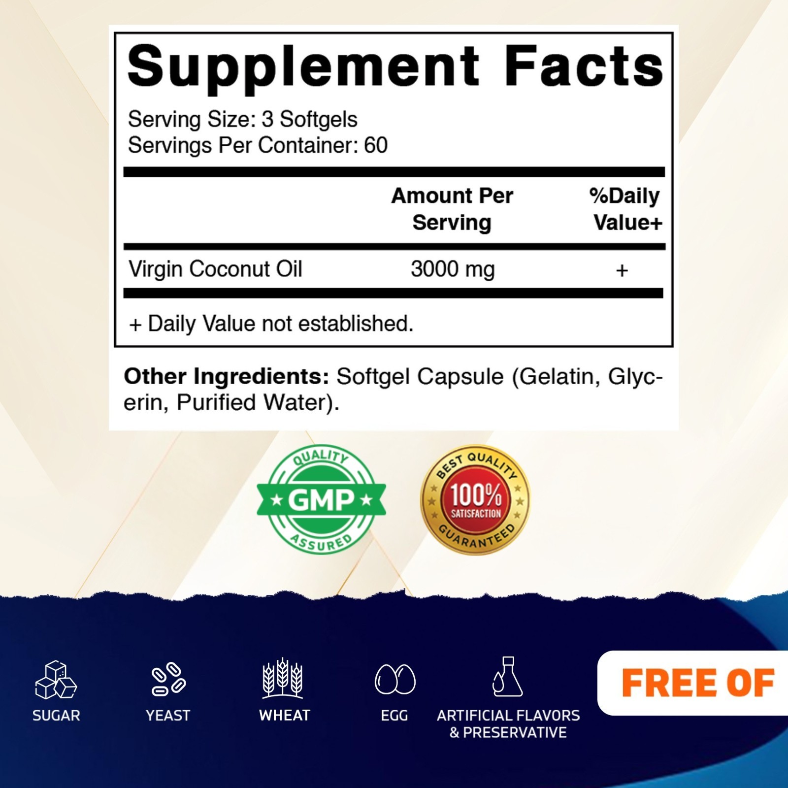 Vitamatic Virgin Coconut Oil Softgels, 3000 mg Per Serving, 60 Servings, 180 Cou