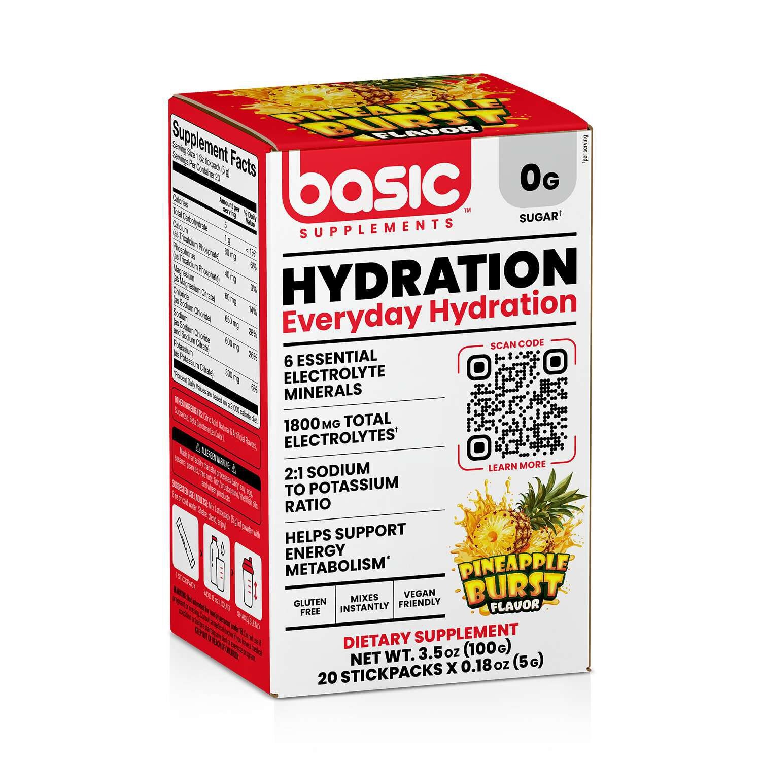 Basic Supplements Hydration Pineapple Burst Flavor Energy Metabolism 100g NEW