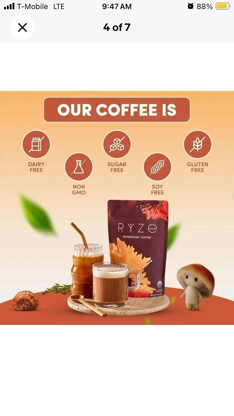 RYZE Mushroom Coffee USDA Organic with 6 Adaptogenic Mushrooms 30 servings New
