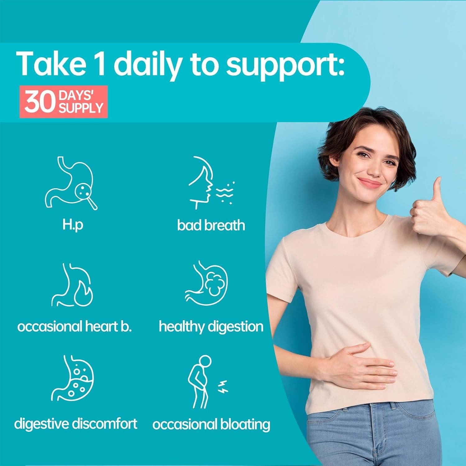 5 in 1 High Potency Alternative Treatment for H. Pylori – 1 per Day – Relieve Ac