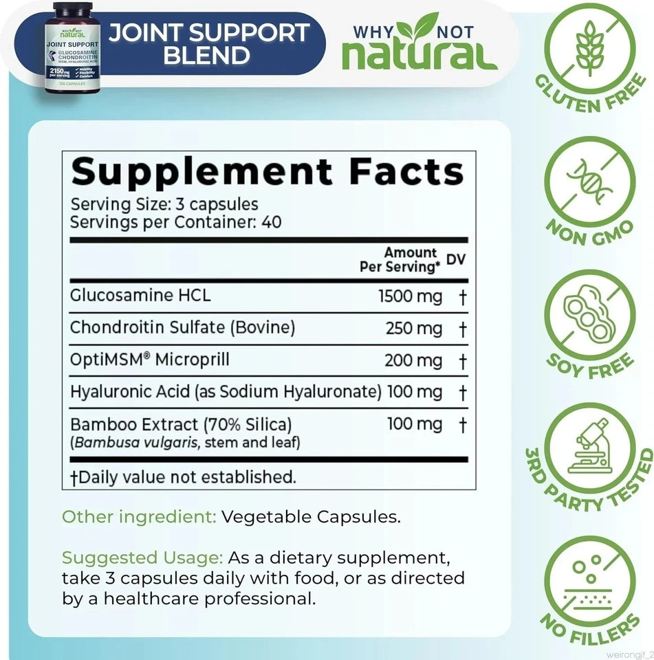 Why Not Natural Glucosamine Chondroitin MSM Joint Support Supplements – 360 Caps