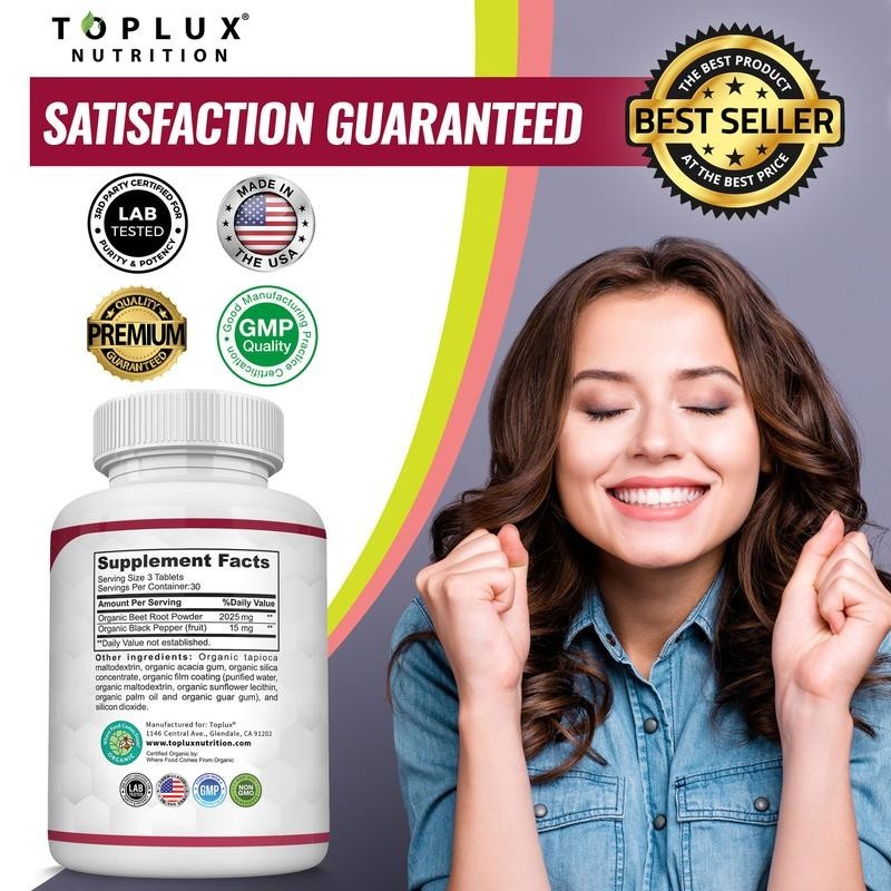 Toplux Organic Beet Root Tablets-Nitric Oxide Booster Beetroot Supplement 2040mg