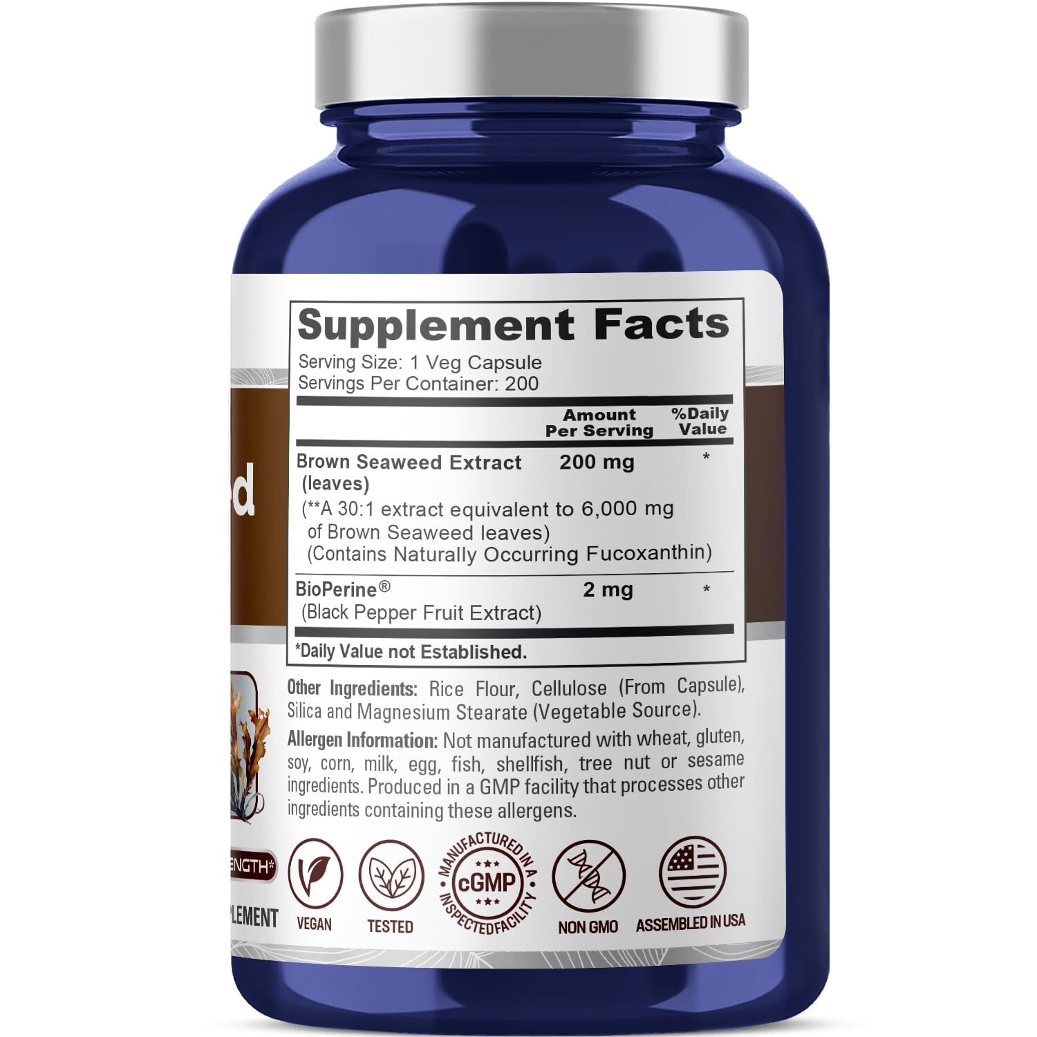 NusaPure Brown Seaweed Extract 6000 mg – 200 Veggie Capsules – Fucoxanthin Ve…