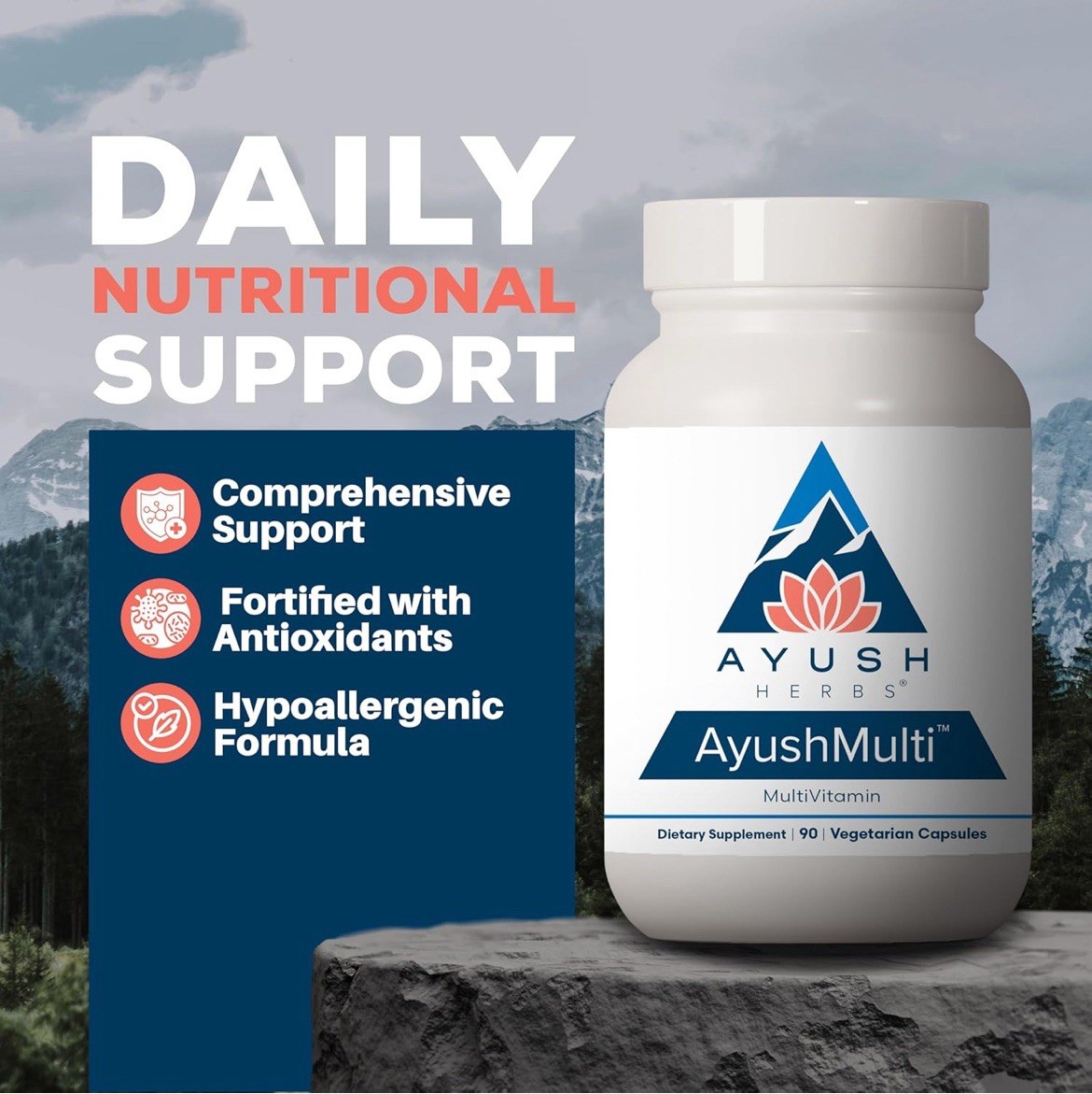 Ayush Herbs AyushMulti Multivitamin 90 Vegetarian Capsules Exp 05/2027