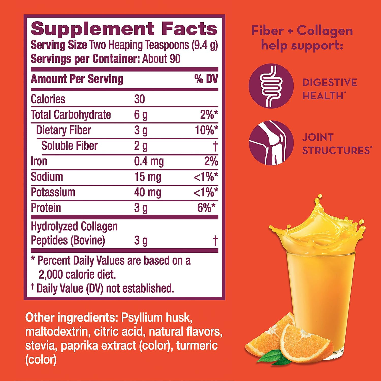 Metamucil Daily Fiber + Collagen, Psyllium Husk Powder, Plant Based Fiber Supple