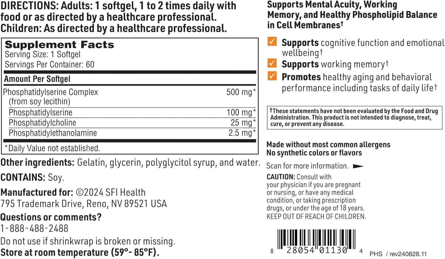 SFI Health SeraBella Plus Phospholipid Complex , 60 Softgels ,exp.02/ 28/ 2027