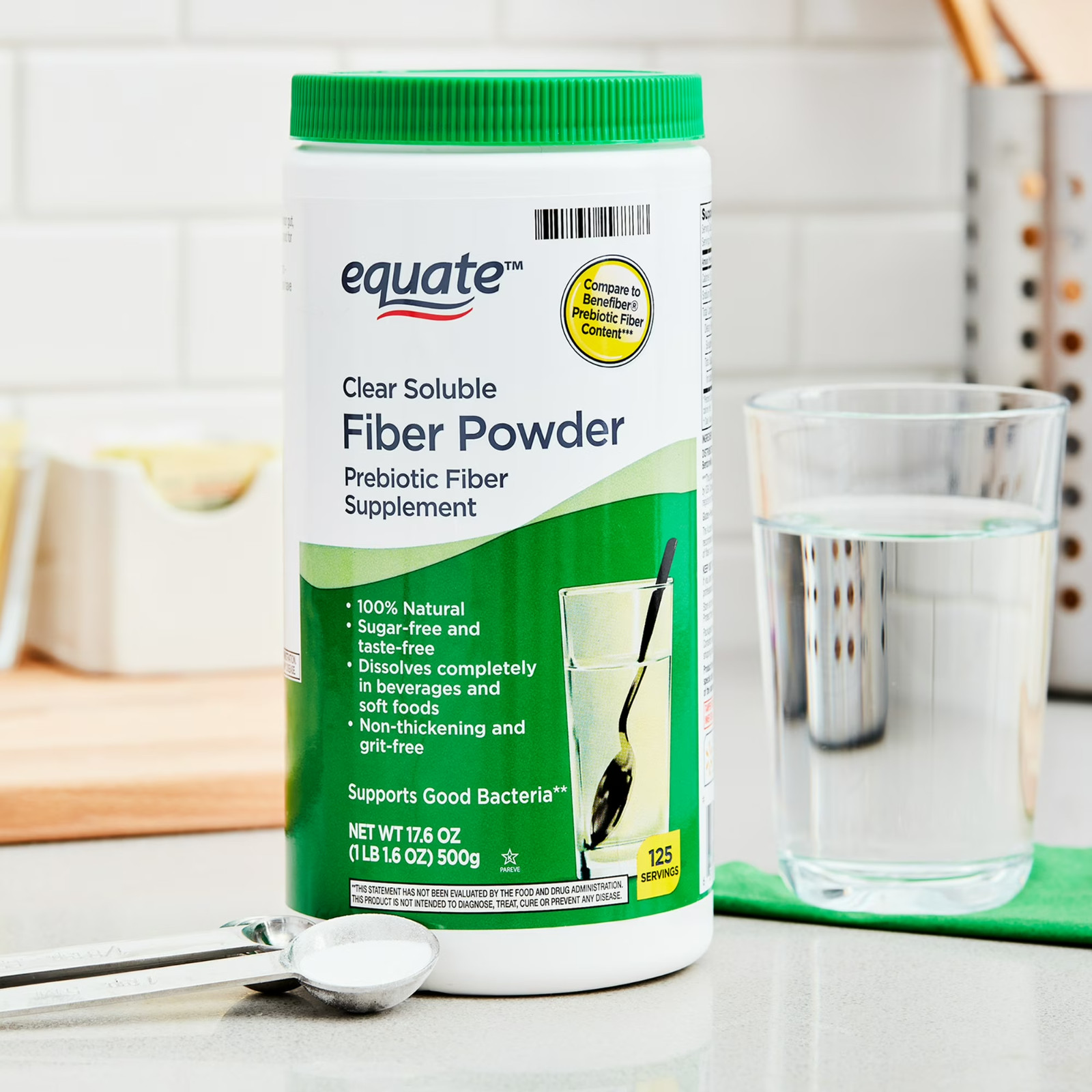 Equate Sugar Free Fiber Powder 17.6 Oz Prebiotic Supplement 100% Natural