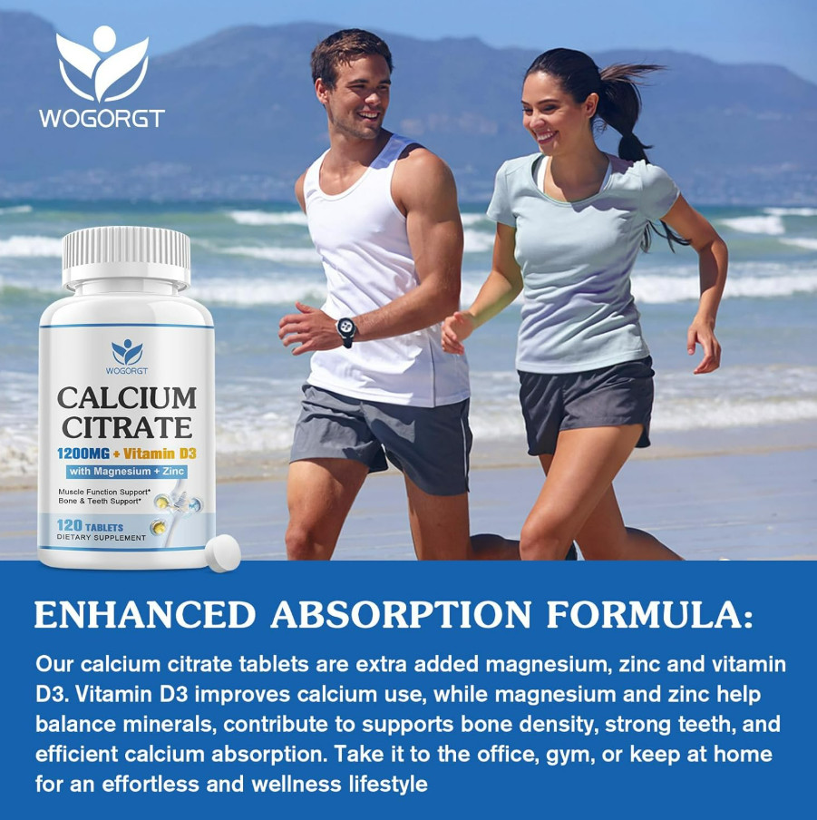 Calcium Citrate 1200mg with D3, Magnesium & Zinc for Bone and Immune Health Aids
