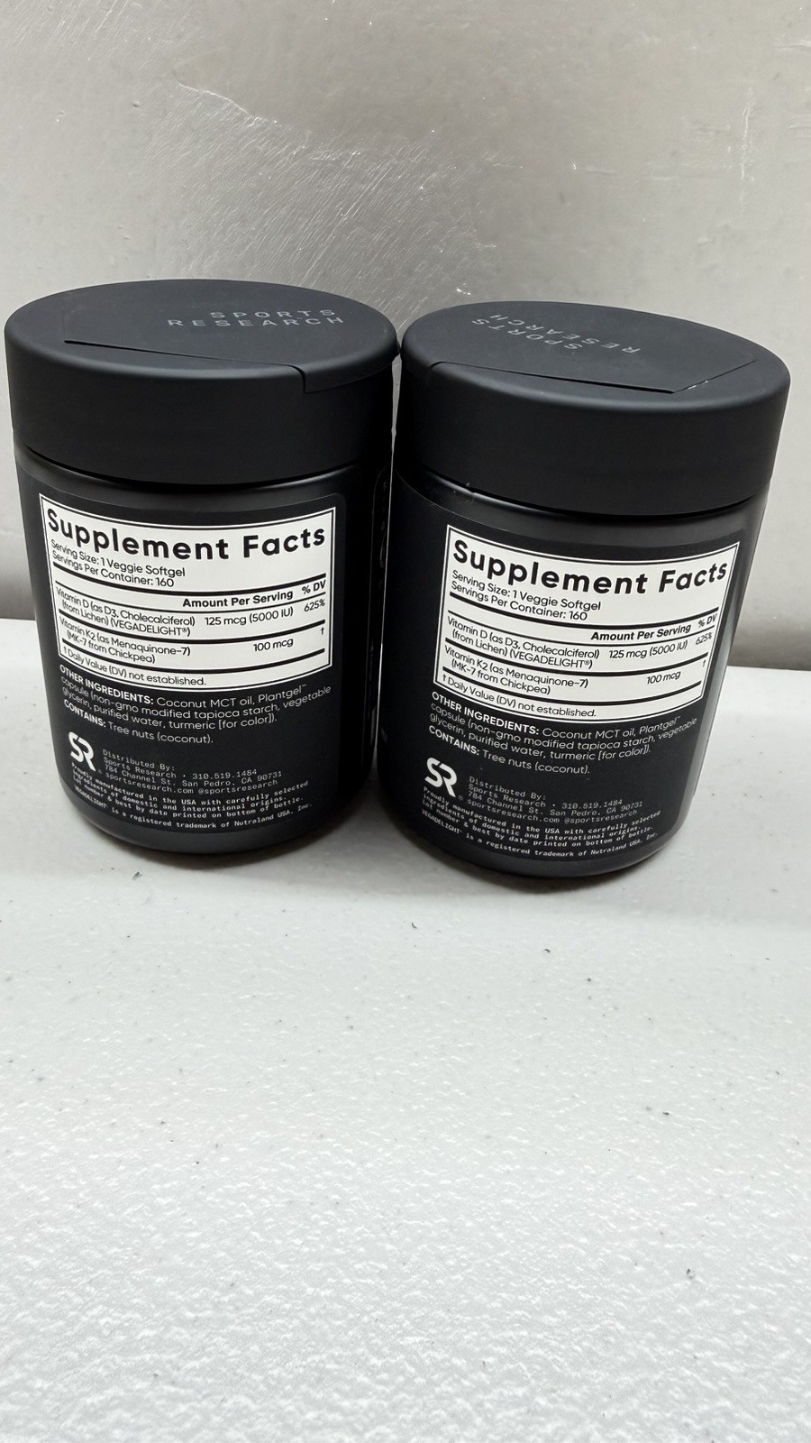 2- Pack Sports Research D3 + K2, 160 Veggie Softgels