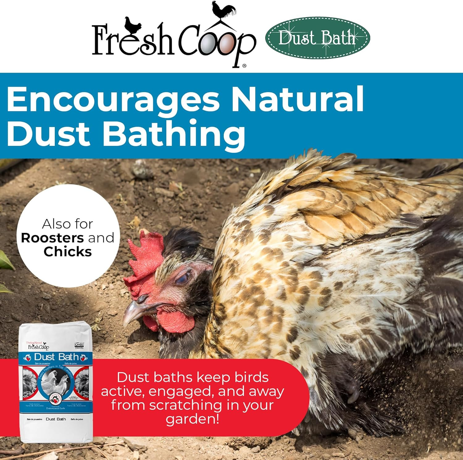 Fresh Coop Dust Bath, 20Lbs (Pack of 2) – Food-Grade Diatomaceous Earth & Calciu