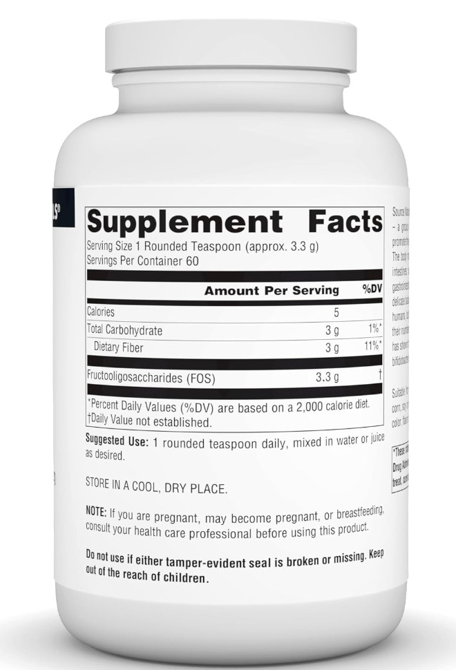 Source Naturals FOS Powder 200g Fructooligosaccharides Prebiotic Fiber Exp 07/28