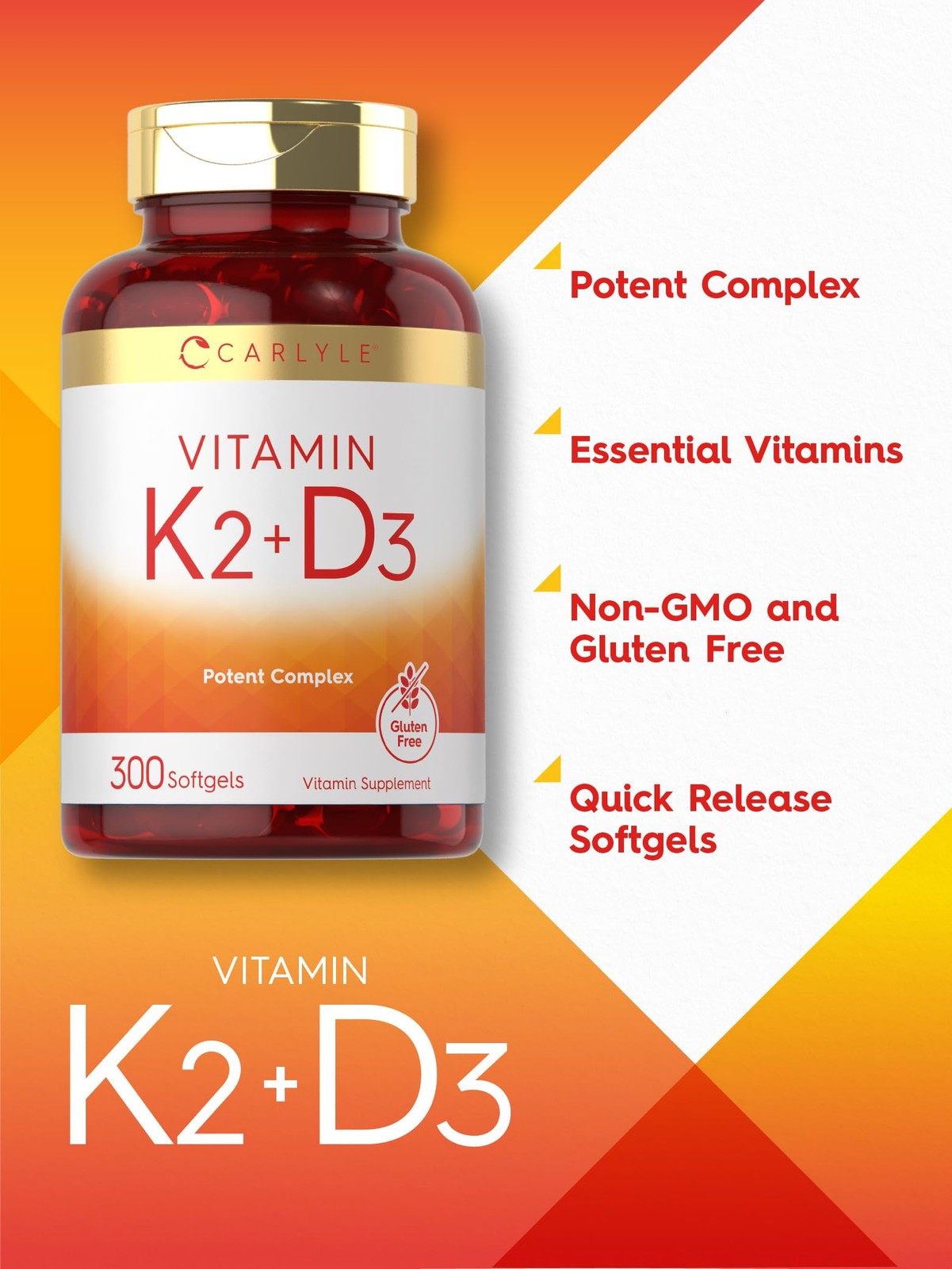 Carlyle Vitamin K2 D3 Supplement | 300 Softgels | 300 Count (Pack of 1)