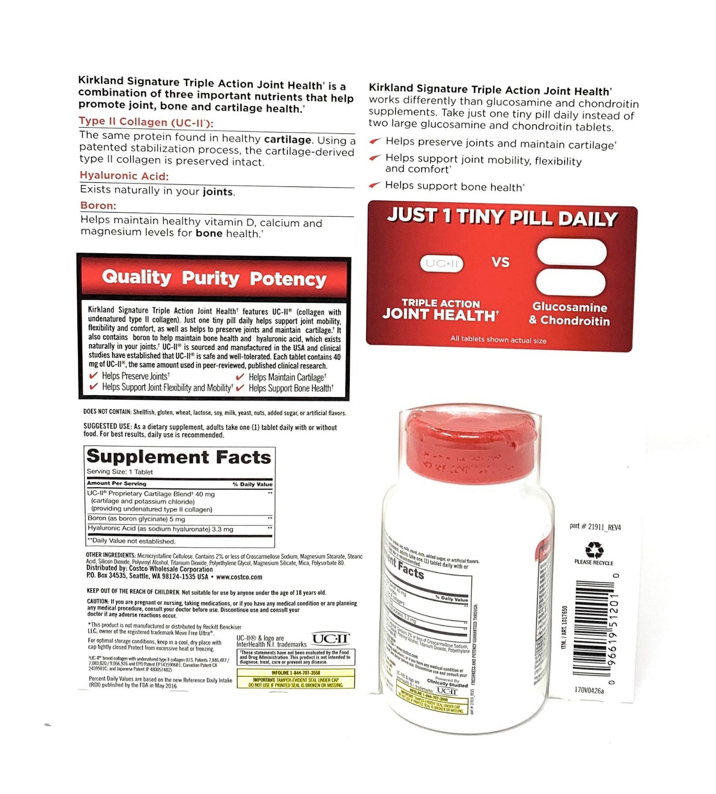 Kirkland Signature Triple Action Joint Health 110 Coated Tablets,Exp:05/2028