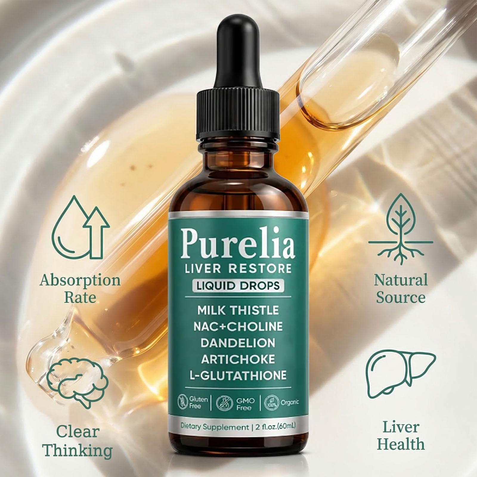 Purelia Liver Restore Drops – Complete Liver Detox Support Supplement 60ml