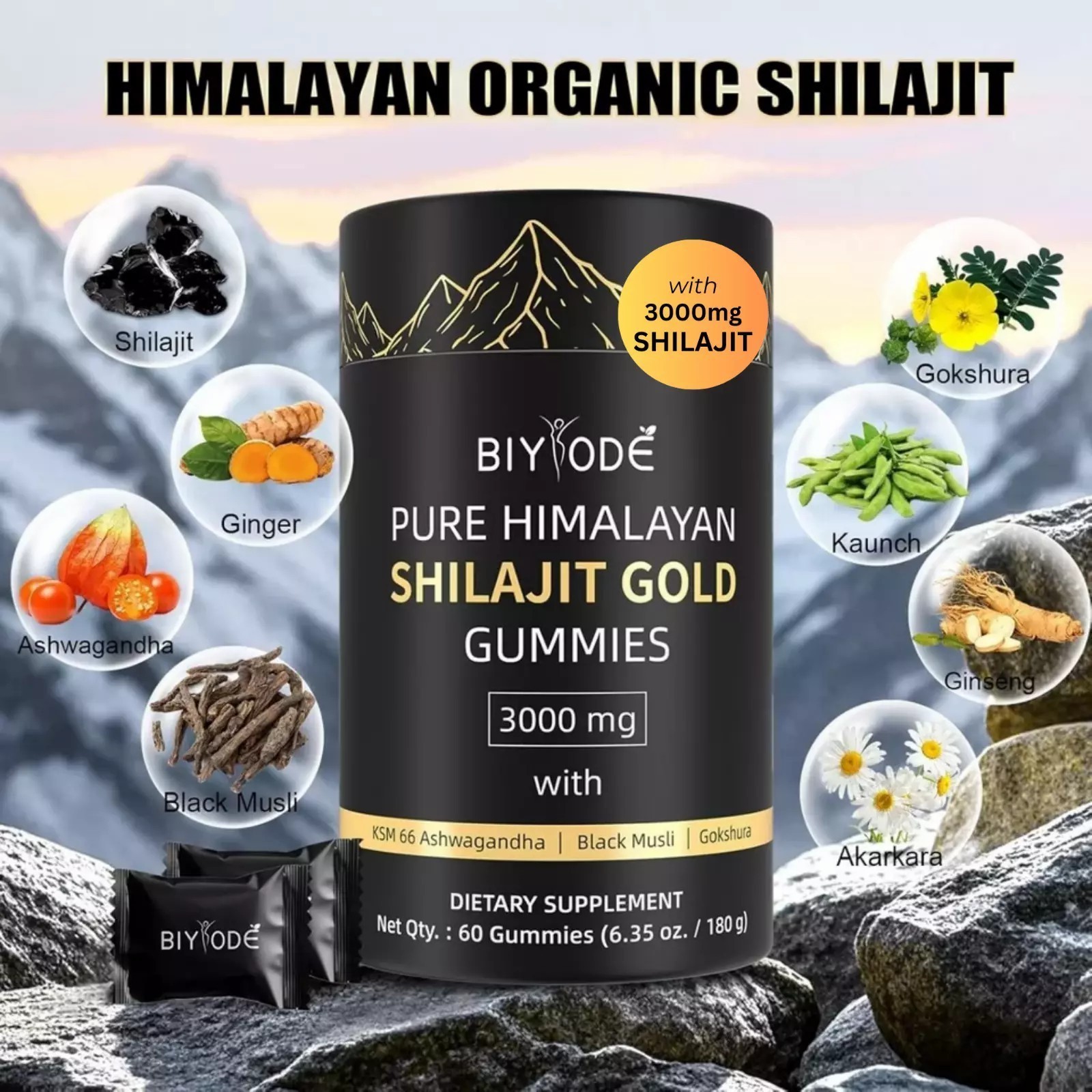Himalayan Shilajit GOLD Gummies, Organic, Extremely strong 3000 mg, Fulvic Acid