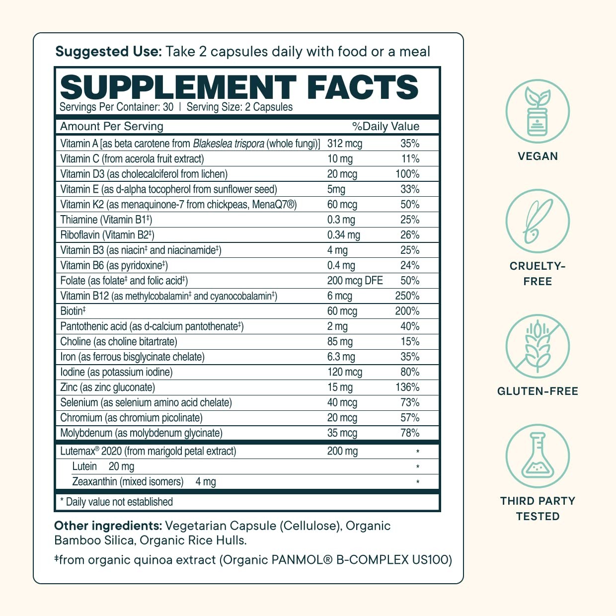 Ora Organic Plant Based Multivitamin for Women 60 Count (Pack of 1), White