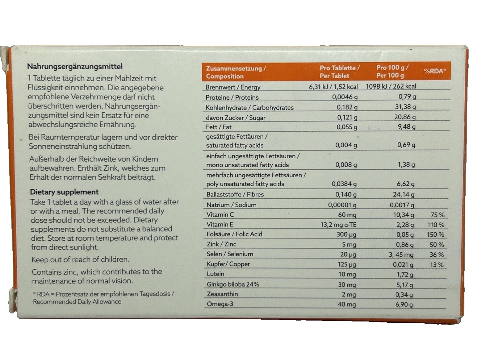 Macusan Vision Performance Dry Eye Treatment Supplement Ginkgo Biloba 30 Tabs