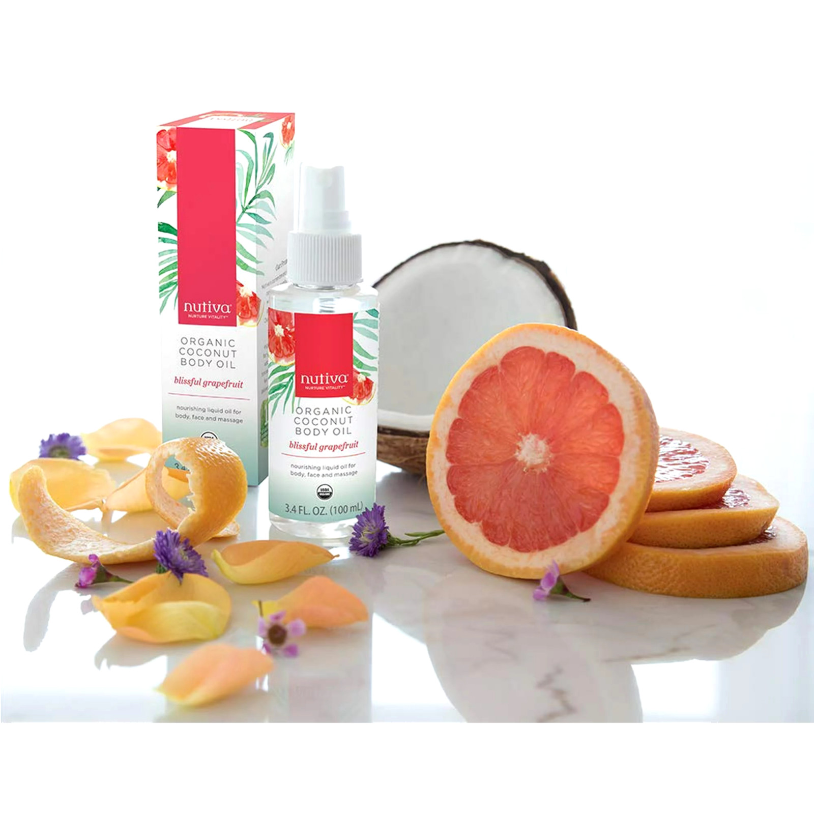 1 NEW Nutiva Nurture Vitaly Organic Coconut Body Oil Blissfull Grapefruit 3.4 Oz