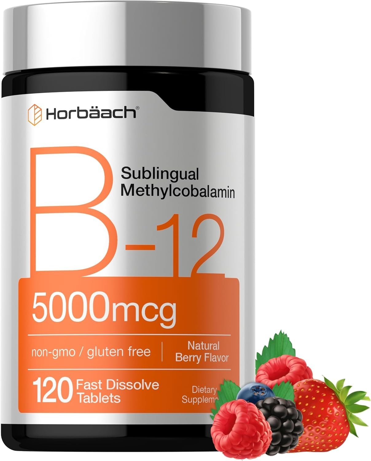 Horbäach B12 Vitamin 5000 mcg | 120 Fast Dissolve Tablets | Sublingual Methylcob