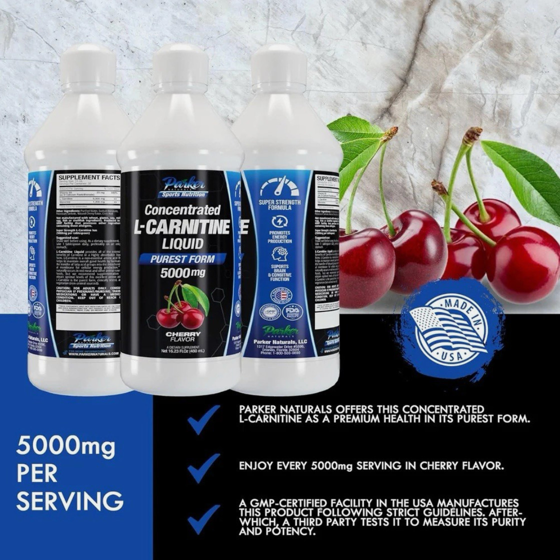 16 oz Parker Naturals Concentrated Cherry Flavored L-Carnitine Liquid 5000mg