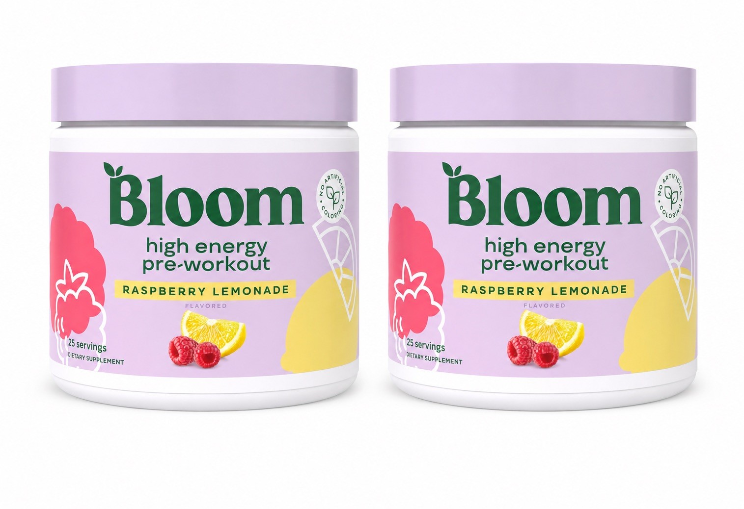 Bloom High Energy Pre-Workout Raspberry Lemonade 7.3oz Lot of 2 NEW 01/2028