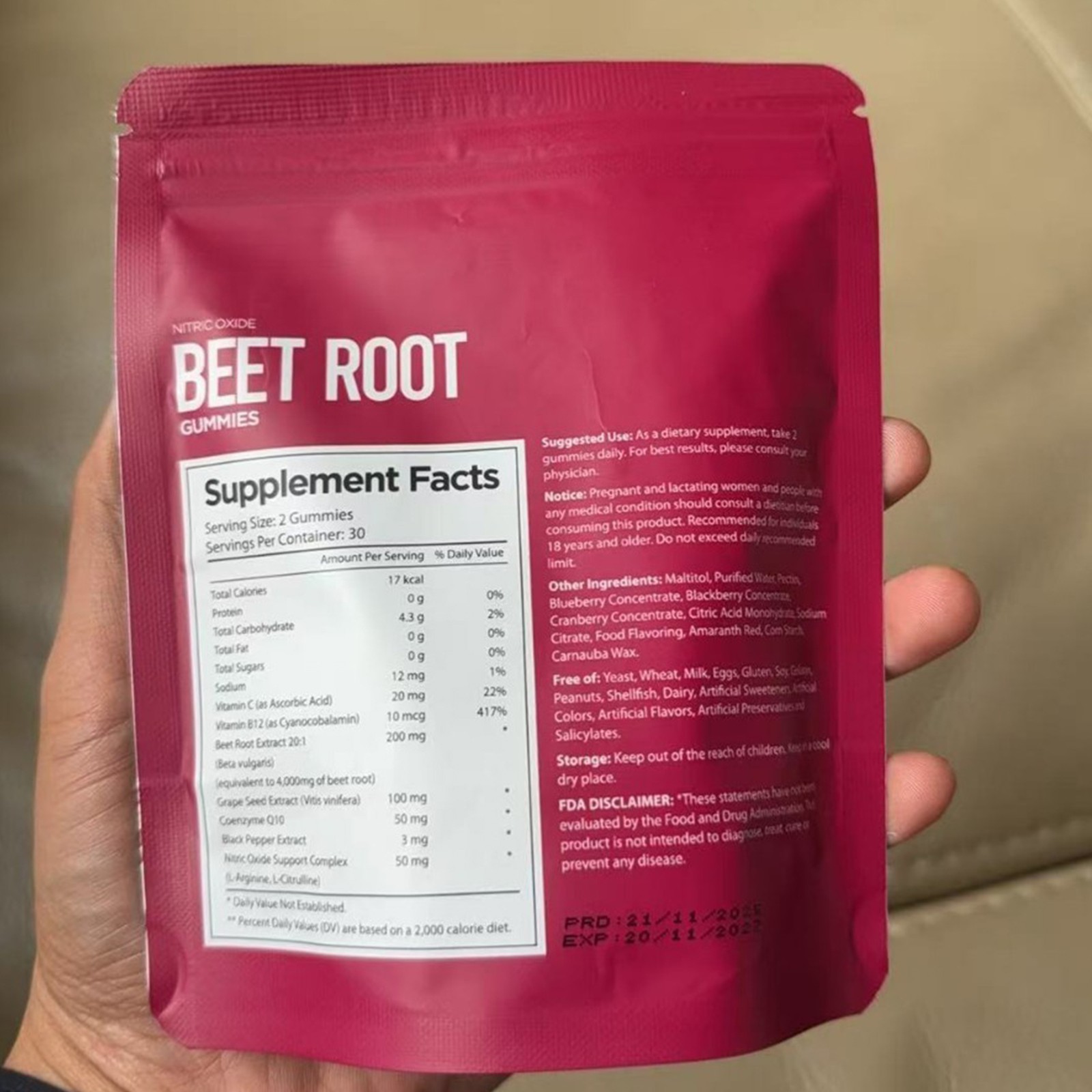 Beet Pure Root Gummies For Blood Pressure Heart Health Support Energy Level 60ct
