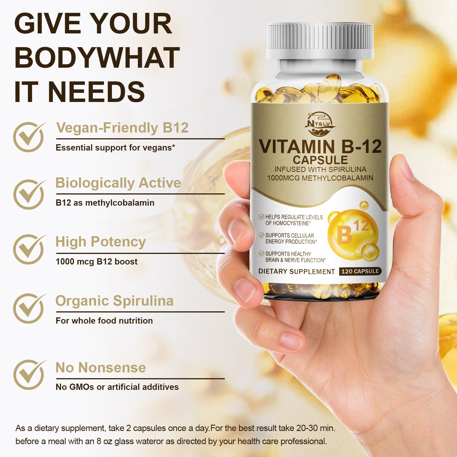 Vitamin B12 Extra 1000 mcg, B12 Vitamin Supplement for Energy Metabolism Support