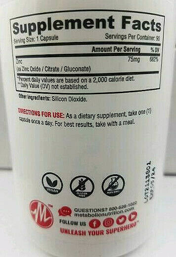 ZINC-ZINC OXIDE-CITRATE-GLUCONATE-75MG-90 CAPS-IMMUNITY-ENERGY-ANTIOXIDANT
