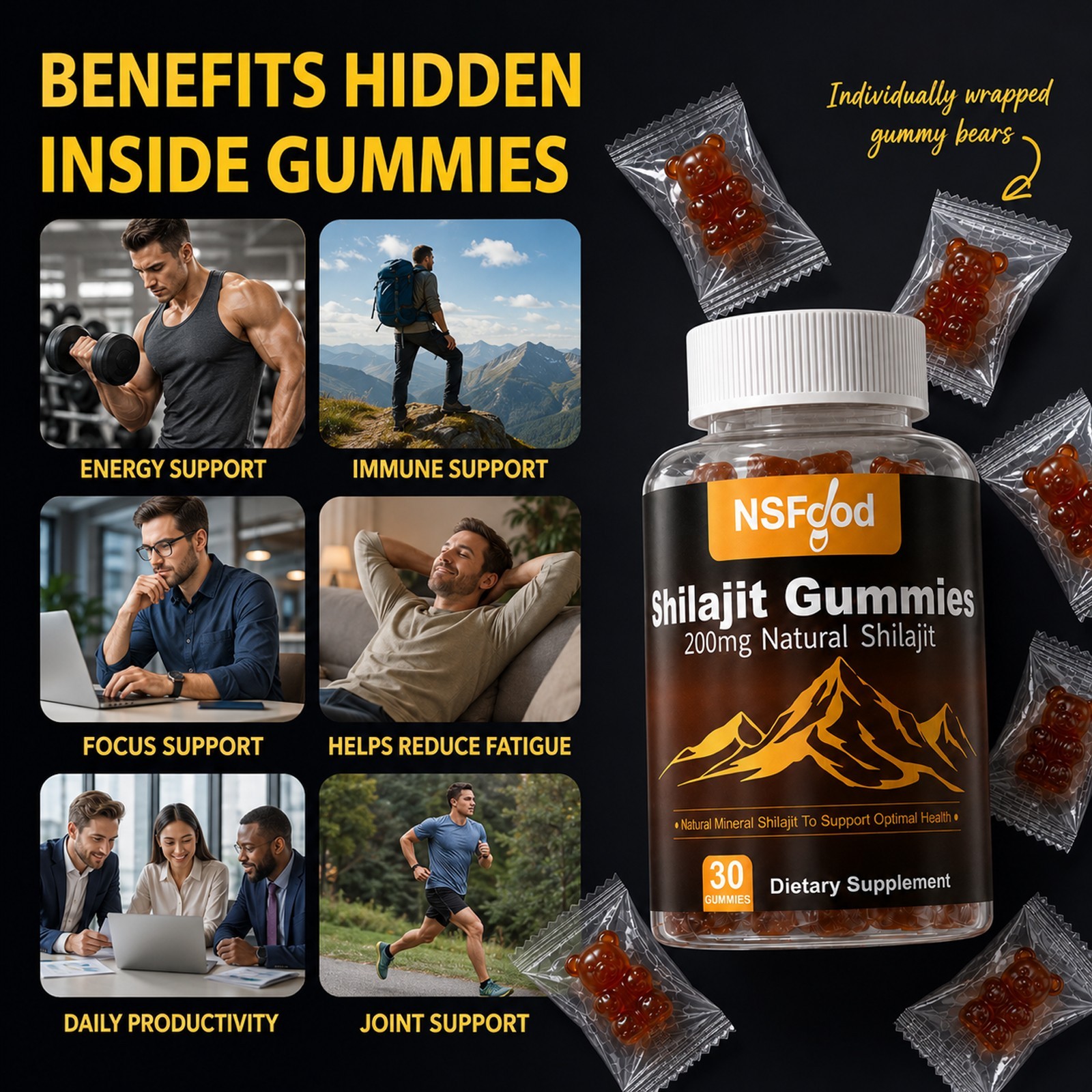 NSFdod Pure Himalayan Shilajit Gummies with 30 Count (Pack of 1) w/ Fulvic Acid