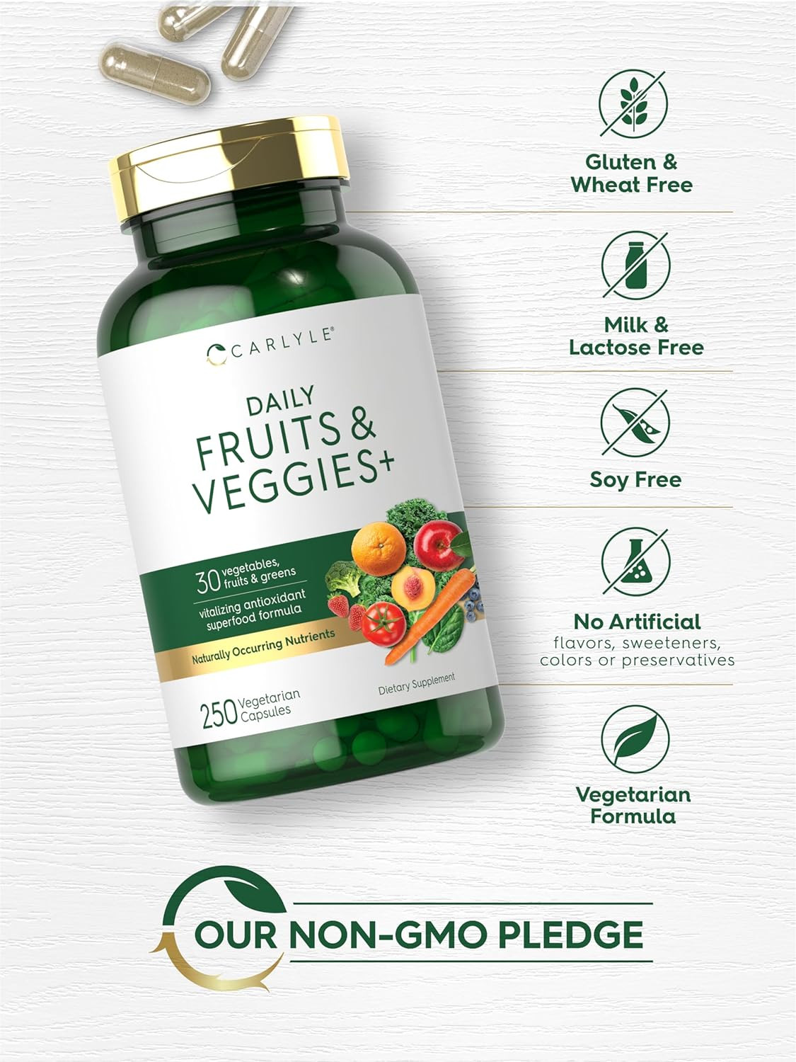 Fruits and Veggies Supplement | 250 Capsules | Made with 30 Fruits and Vegetable