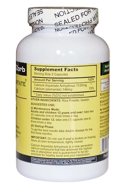EZorb Calcium (180 Caps) 92% Absorption Bone Spurs Osteoporosis Arthritis Muscle