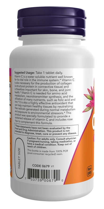 NOW FOODS Vitamin C-1000 Sustained Release with Rose Hips 100 Tablets 06/2028Exp
