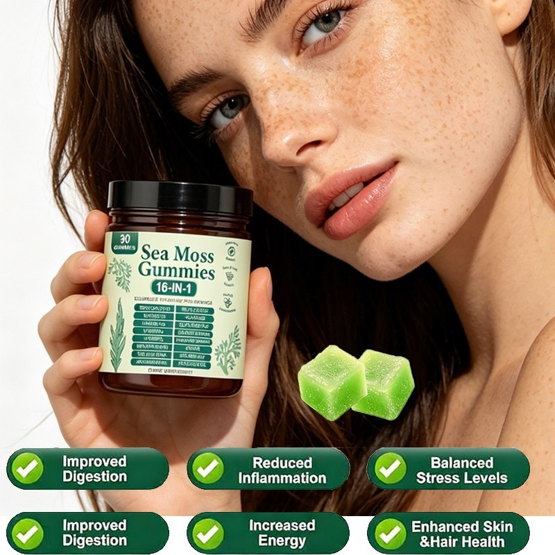 16 in 1 Organic Sea Moss Gummy | Irishmoss Extract 6000Mg | Green Apple Flavor