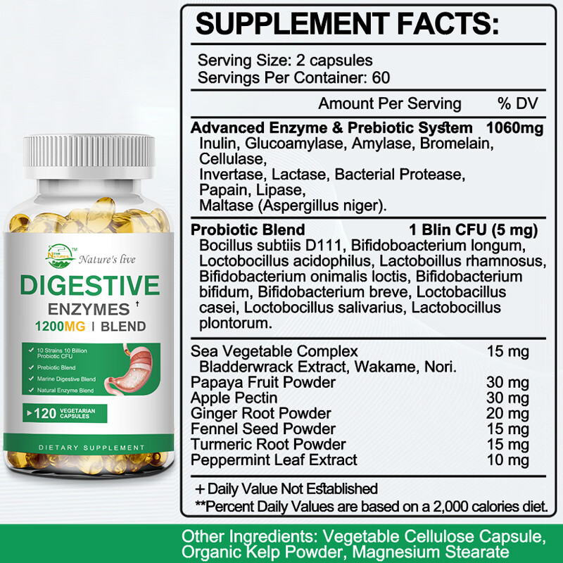 Digestive Enzymes Prebiotic & Probiotics Pancreatin Enzimas Digestivas 120 Caps