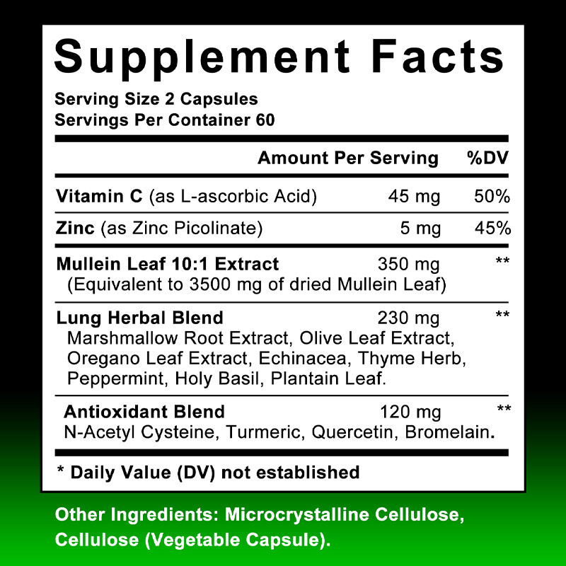 Mullein Leaf Extract 3500mg ,support Lung Cleanse Respiratory ,120 Capsules.