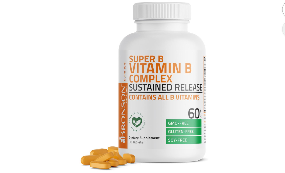 Bronson Super B Vitamin B Complex Sustained Release for Energy, 60 Tablets | B1,