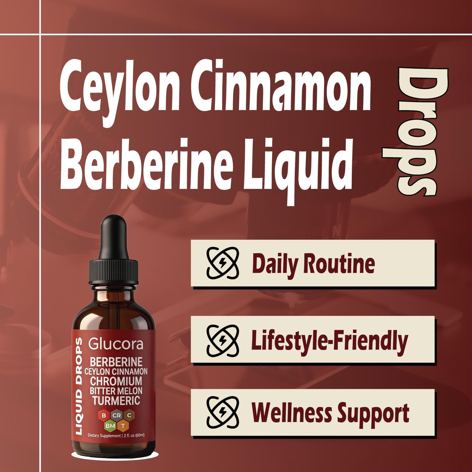 Glucora Berberina Liquida,Glucora Ceylon Cinnamon 2 Fl Oz (Pack of 1), 1pcs