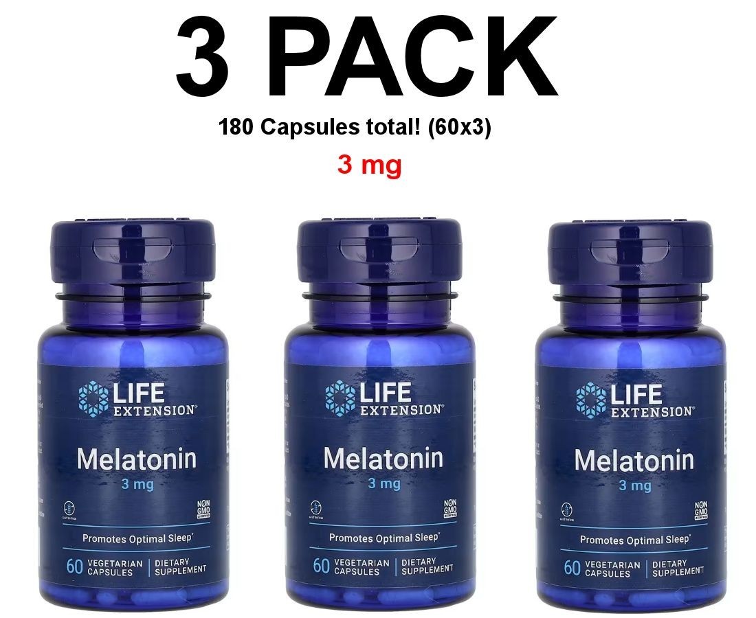 Life Extension, 3 PACK, 3 mg, 60 Capsules each (180 total!)