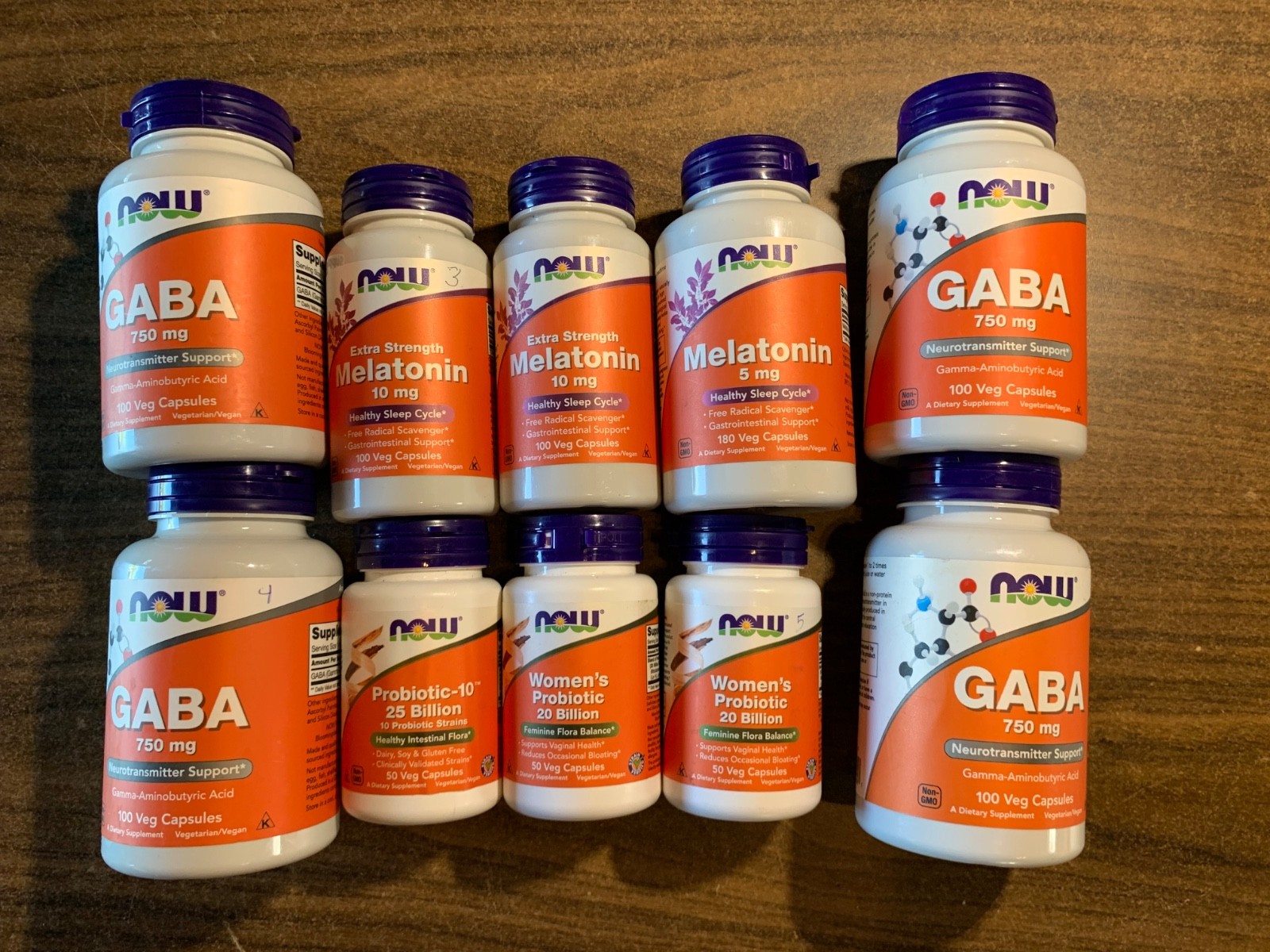 Now Foods Probiotic-10, Melatonin, Gaba, Veg Capsules. 10 Item Lot. 2025-29 Exp.