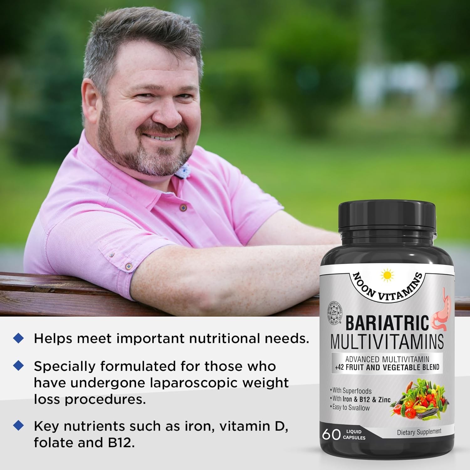 Bariatric Multivitamin with Iron for Men Women 42 Superfood Blend All-In-One