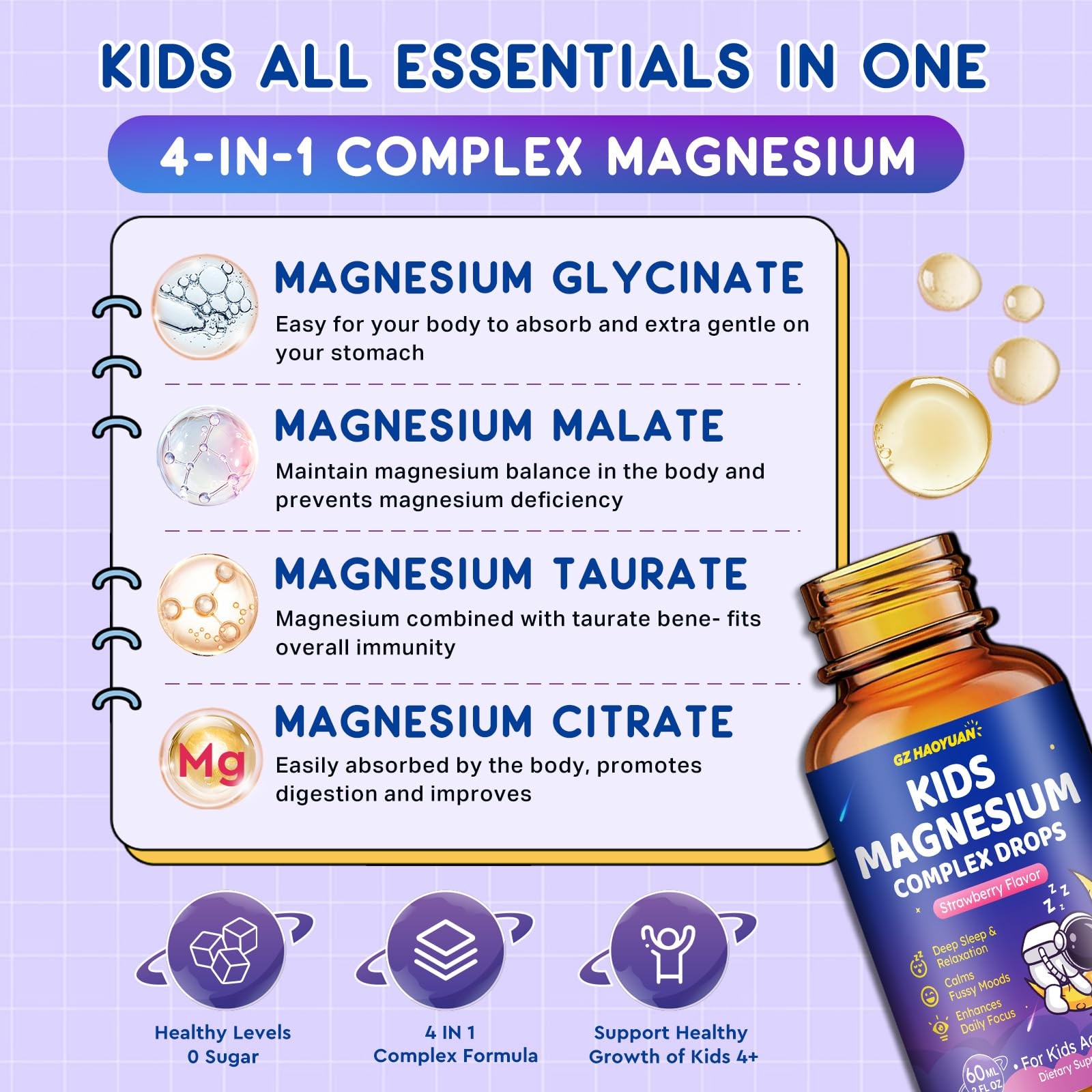 Magnesium Complex Liquid for Kids, Glycinate, 2 Fl Oz (Pack of 1)