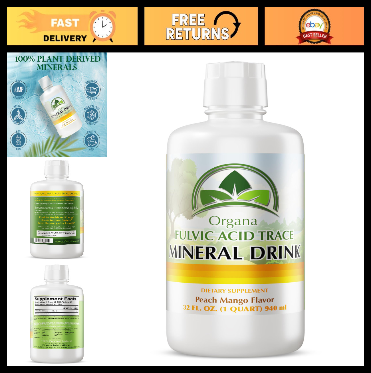 Liquid Colloidal Trace Minerals – Plant-Derived Supplements for Wellness – 32oz