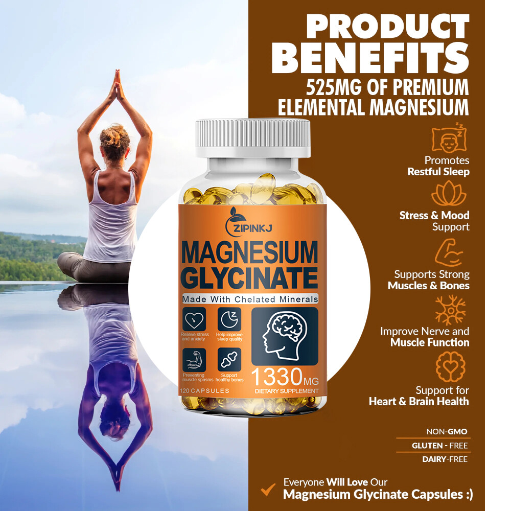 Magnesium Glycinate 1330mg – 120 Capsules For Sleep, Stress Relief Support Bone