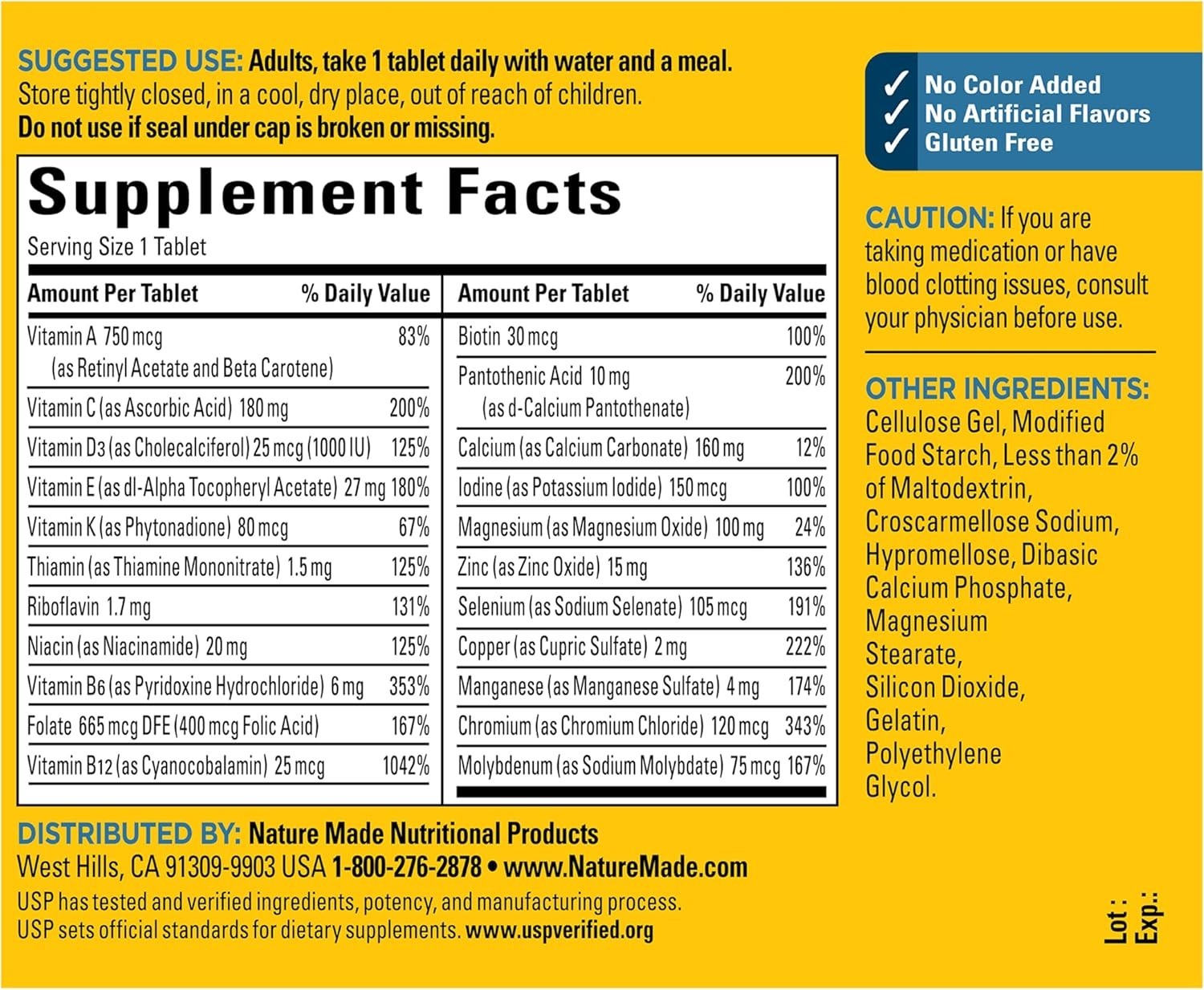 Nature Made Multi For Him 50+ Men’s Multivitamin 90 Tablets Gluten Free USA