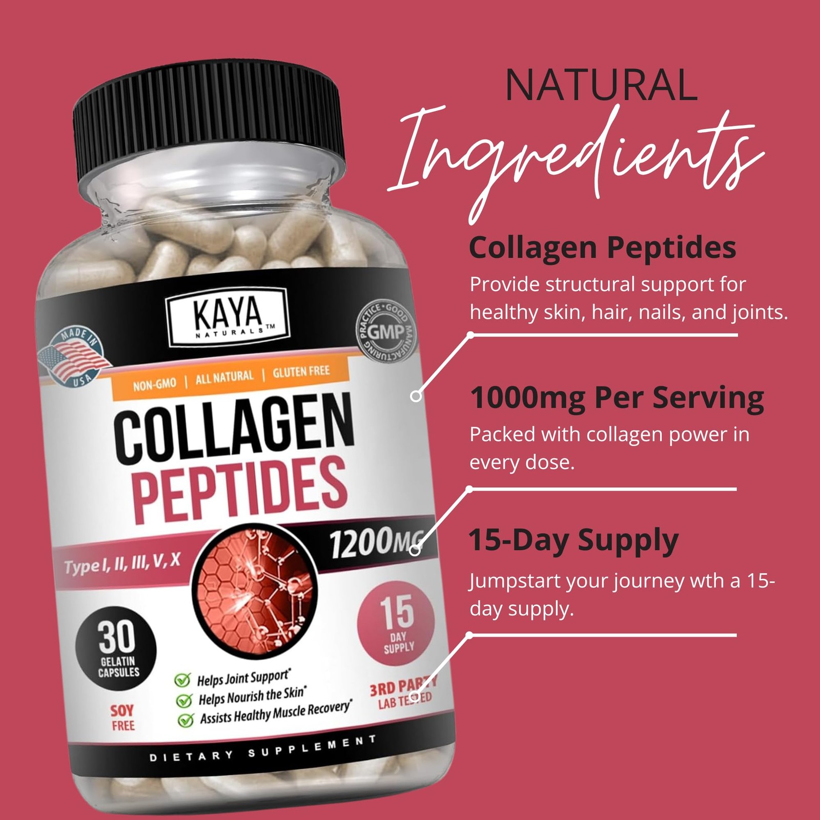Kaya Naturals Multi Collagen Peptides Complex Powder for 30 Count (Pack of 1)