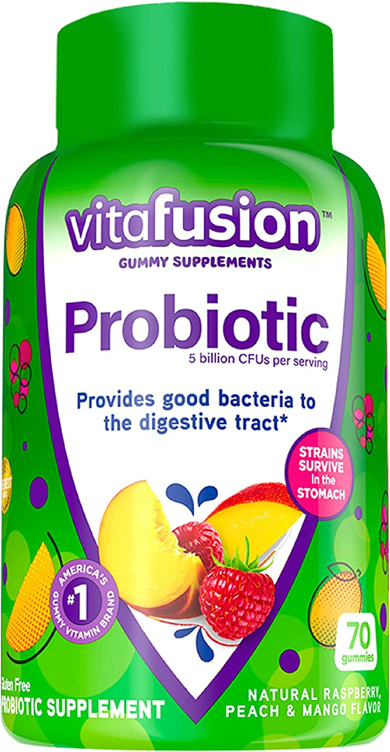 Vitafusion Probiotic Gummy Supplements, Raspberry, Peach and Mango, 70 Gummies
